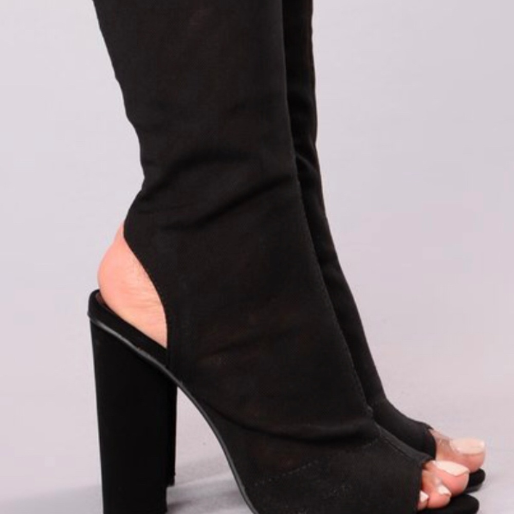Thigh High chunky heel peep toe boots